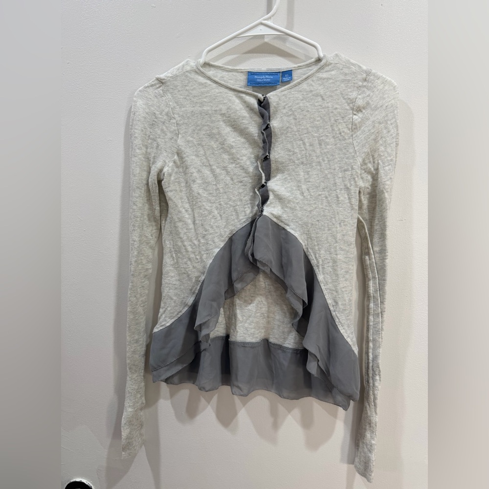 Simply Vera Wang Long Sleeve Ruffle Two-tone Top XS Fairy Feminine Flirty Y2K